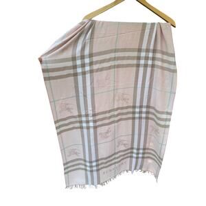 Burberry London Pink Cashmere Silk Scarf Pastel Nova Check Fringe Wrap Luxury